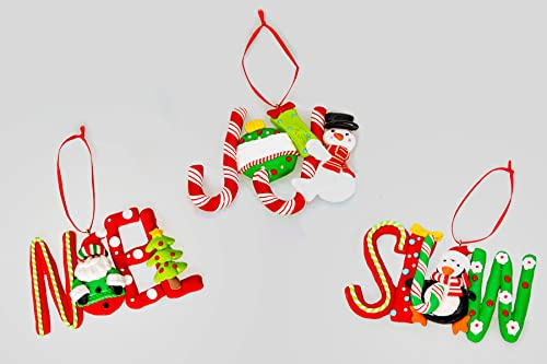Christmas Tree Hanging Words Snow Joy Noel Decorated with Candy Cane Santa Snowman Penguin Xmas Tree Wall Home Décor Ornaments 12pcs Set
