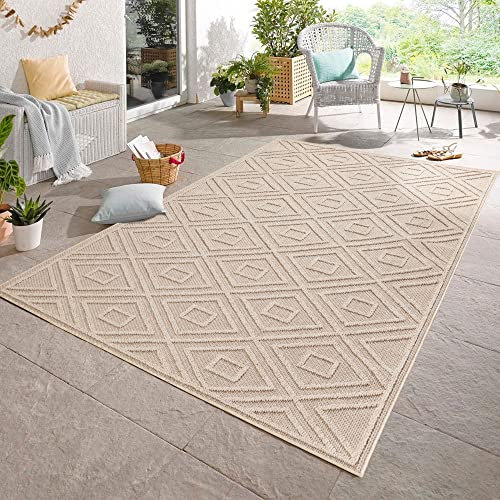 Carpetsale24 Outdoor Teppich Wetterfest 200x300 (200 x 290 cm) Sisal Optik Beige - Teppich Waschbar, Wasserfest, Pflegeleicht und Flachgewebe - Ideal für Balkon, Garten, Terrasse und als Küchenteppich