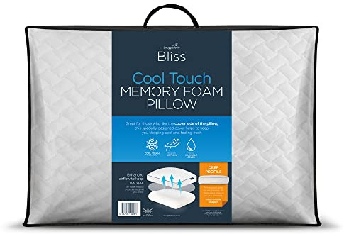 Snuggledown Cool Touch Memory Foam Pillow 1 Pack - Cooling Orthopedic Pillow with Firm Support for Side Sleepers | 2-Year Guarantee, UK-Made, Non-Allergenic, Zipped Washable Cover (38 x 64cm)