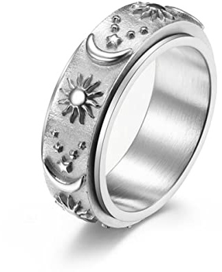 YAHOYA Stern Mond Sonne Edelstahl Schwarz Gold Silber Farbe Ringe für Männer Titan Spinner Ring drehbar Neue Lucky Faith Schmuck