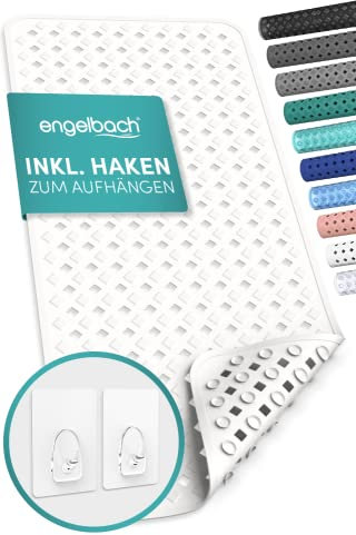 Engelbach® Badewannenmatte rutschfest Inkl. 2 Haken zum Trocknen 88x40cm - Antirutschmatte Badewanne 100% BPA-Frei - Badewanneneinlage schimmelresistent & maschinenwaschbar