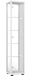K-Möbel Glasvitrine in Weiss (176x37x33 cm) mit 4 höhenverstellbaren Glasböden & Spiegel - Modellauto Vitrine Weiß - Vitrinenschrank Weiss - Sammlervitrine - Wohnzimmerschrank Regal Wand Schrank