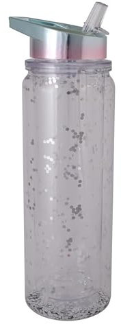 HOVUK Silver Glitter Flip Straw Water Bottle 500ml - Premium Glossy Water Bottle, Travel Bottle for Gym, Yoga, Sports, Drinking Bottles for Back to School, Picnic and Summer Gift