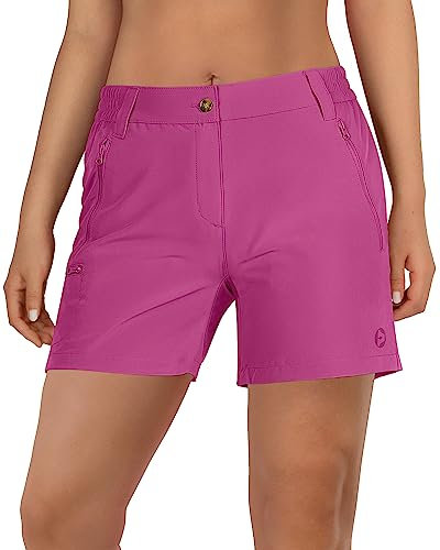 Outdoor Ventures Women's Quick Dry Shorts UPF 50+ Lightweight Running Shorts, Ladies Stretch Sports Shorts for Golf Hiking Walking Gym Violet Red UK14
