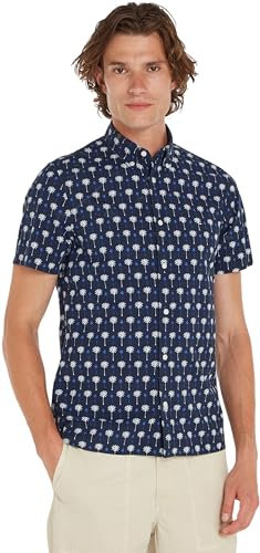 Tommy Hilfiger Herren Hemd Mini Palm Print Kurzarm, Mehrfarbig (Desert Sky / Multi), XXL