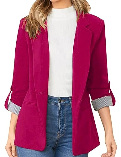 L9WEI Blazer business élégant à revers pour femme - Couleur unie - Manches longues