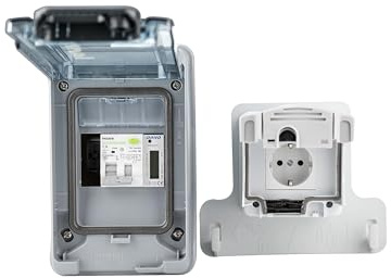 Steckdose für Elektro Autos mit IP54 Ladesteckdose Kleinverteiler und FI/LS-Schalter 16A für EV Autos komplett SET mit 5m Kabel 3x2.5mm (SET Digitaler Wechselstromzähler)