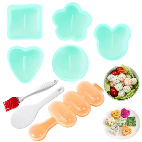 MLRYH Onigiri Formen-Set, 8-teilige Sushi-Onigiri-Form DIY Sushi-Maker Kit Reisball-Form inkl. Reisschaufel und Küchenpinsel(Grün)