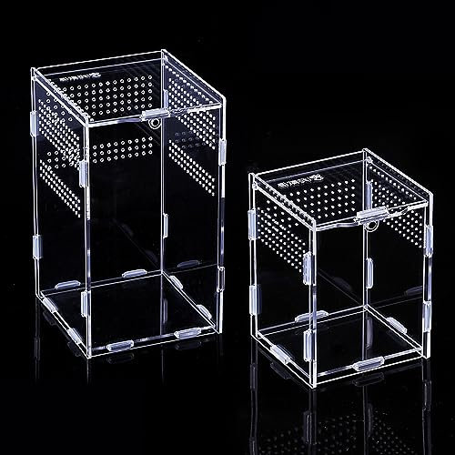 Qivine 2 terrarios acrílicos 360°, ventilación, disipación de calor, 20x9 cm, vivero para plantas, insectos, escarabajos, arañas, escorpiones