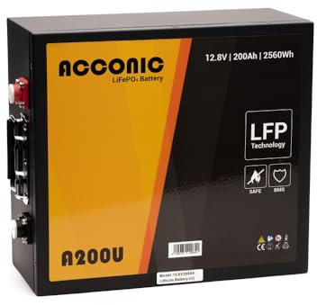 Acconic A200U LiFePO4 12V Lithium Untersitz Versorgungsbatterie 200Ah