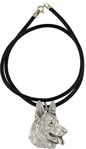 Art-Dog Hundekopf-Halskette auf Lederband - ArtDog Kollektion Hunde Halskette - Silberne Ketten mit Hundebildern - Schmuck mit Hunderassen - German Shepherd - Deutscher Schäferhund