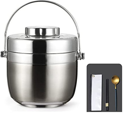 Bento Box, lonchera portátil de gran capacidad, termo de acero inoxidable 304 con aislamiento al vacío con asa, para la escuela, oficina, viajes y camping (color: rojo, tamaño: 1200 ml) (plata 1200