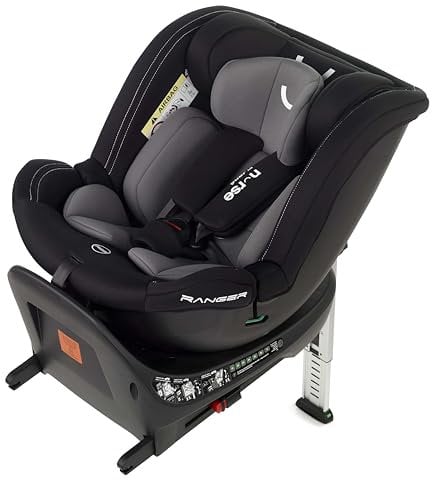 Nurse Ranger i-Size Seggiolino auto da 40 a 150 cm, girevole a 360°, Isofix e piedino di regolazione, controluce e faccia marcia, nero