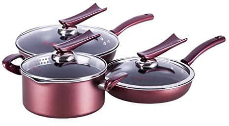 7 Piece Food Grade Aluminum Alloy Cookware Set Heat Resistant Stock Pot + Wok Frying Pan With Glass Lid Kitchen Cookware (Color : A, Size vision