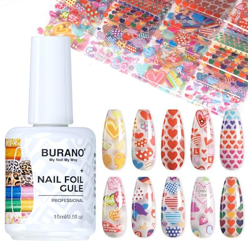 BURANO Nail Art Nail Foil Glue Gel 1pcs Foil Transfer Gel 10PCS Stickers 34 | UV LED Lamp Required Foils Glue for Nails Salon & Beginner Home Manicure
