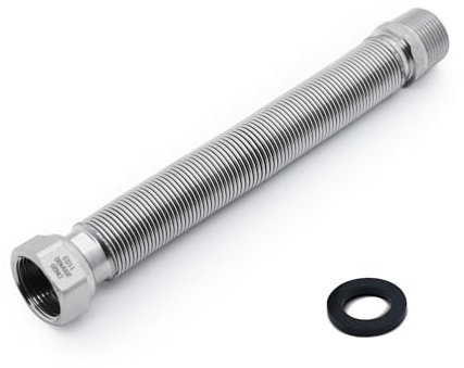 Vancoco Tuyau Flexible Ondule en Acier Inoxydable de 1/2 15/21 - Longueur Réglable de 75 à 130 mm - Tuyau de Raccordement Universel en Acier Inoxydable