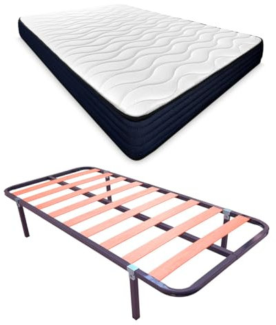 mattfy Letto completo con materasso Kloe reversibile + rete a doghe basic, acciaio legato, grigio, 90 x 190 cm