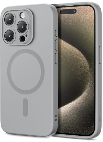 ESR für iPhone 15 Pro Max Hülle, Kompatibel mit MagSafe, Unterstützt Magnetisch Laden, Dünne für iPhone 15 Pro Max Handyhülle Case Flüssigem Silikon, Stoßdämpfendes Display - und Kameraschutz, Grau