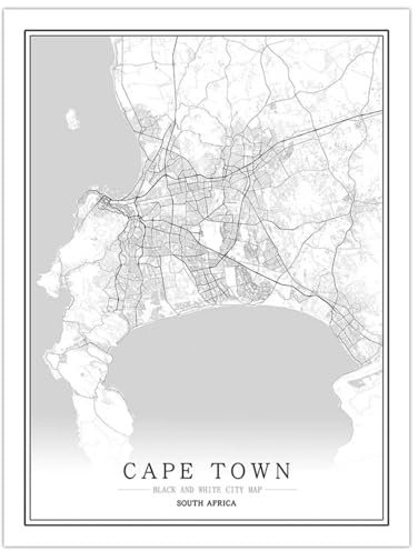 CUNNVN CAPE TOWN 3d Drucken Weiß Stadtplan-Leinwandgemälde 50x70 cm Nordic Wohnzimmer Dekoration Leinwand Poster moderne Heimdekoration Kunstdruck geeignet für Schlafzimmer Wanddekoration