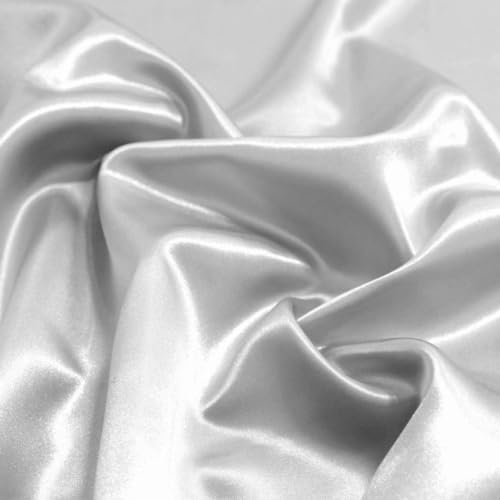 TOLKO Glanz Satin Stoff Meterware als Modestoff Dekostoff Kostümstoff Gardinenstoff Vorhangstoff Hochzeitsstoff | Glitzer Satinstoffe zum Nähen Dekorieren | Nähstoffe 145cm breit (Hell Silber)
