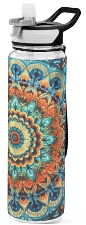 xigua Emerald Green Mandala Sports Water Bottle with Straw Tritan BPA-Free Transparent Kettle Fitness Gym Outdoor Workout-32oz