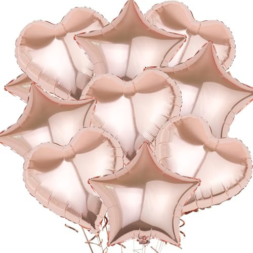 KOBOKO Herzluftballons Helium Rosegold, Herz Stern Folienballon Hochzeit, Herzluftballons Hochzeit, Stern Ballon Rosegold Geburtstagdeko, Helium Luftballons Herz Hochzeit Geburtstag Deko Valentinstag