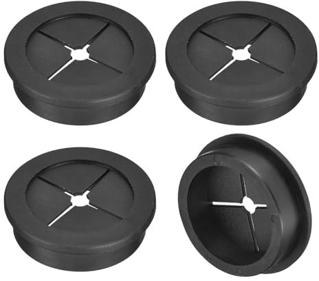 sourcing map 4 Pcs Cable Cord Grommet, 1-9/16 Inch (40mm) Desk Grommet Flexible Rubber Grommets Wire Hole Cover Pass Through for Office Computer Desk Wire Organizer, Black