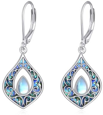 Mondstein Ohrringe 925 Sterling Silber Filigran Tropfenförmig Böhmische Tropfen Ohrring Abalone Muschel Schmuck Geschenke für Damen