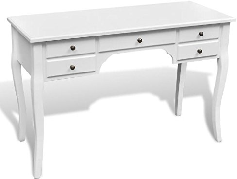 LAPOOH Französischer Holz-Schreibtisch mit geschwungenen Beinen 5 Schubladen, Gaming Tisch, Computertisch, Computer Desk, Office Table, Buro Tische, Bürotisch, Nähtisch,