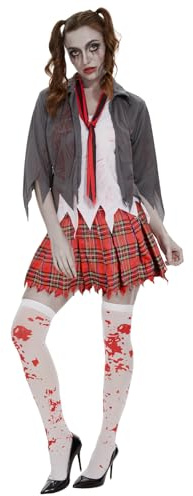 Ulikey Horror Zombie Schulmädchen Kostüm, Zombiekostüm Schülerin, Halloween Kostüm Damen für Halloween Party, Cosplay