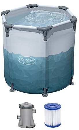 Bestway Lay-Z-SPA Eisbad Glacial Dip, 90 x 80 cm, 253 Liter, Polar-Shield, TriTech-Material, Filterpumpe, Abdeckplane, Eismuster, Stahlrahmen, GS-Zertifiziert, DEKRA