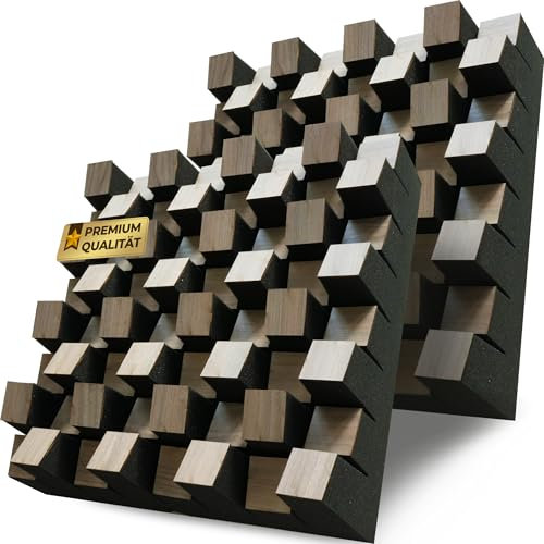 Akustikpaneel - 2 Stück Akustikdiffusor aus Akustikschaumstoff - Zur Verbesserung der Raumakustik - Holzoptik - Grau Sonoma Eiche - Mit selbstklebender Rückseite (Easy Peal Off)