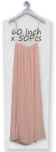60inch Dry Cleaning Bag - 50pcs Extra Long Plastic Clear Dress Bags for Gowns, Disposable Garment Bags for Hanging Clothes