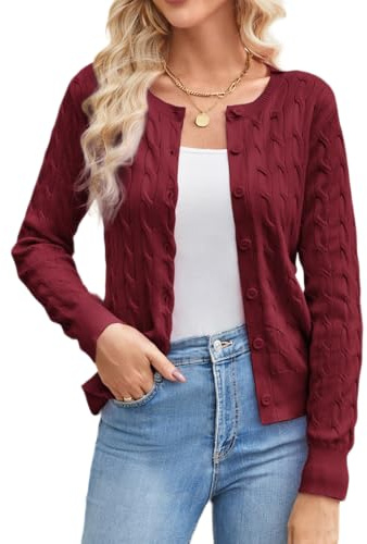 GRACE KARIN Donna Cardigan Lavorato a Maglia Cavo Manica Lunga Collo Tondo Bottoni Maglione