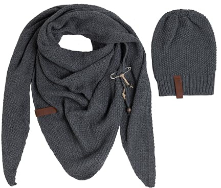 KNIT FACTORY - Coco Dreiecksschal & Coco Mütze | Coco Dreiecksschal & Coco Mütze - Winterschal und Wintermütze - Strickschal mit Strickmütze - Gefertigt aus Wolle