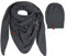 KNIT FACTORY - Damen Winter Set - Coco Dreiecksschal & Coco Mütze - Winterschal und Wintermütze - Strickschal mit Strickmütze - Gefertigt aus 30% Wolle und 70% Polyacryl - Anthrazit
