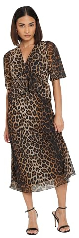 PixieGirl Petite Brown Leopard Print Smock Midi Dress Petite