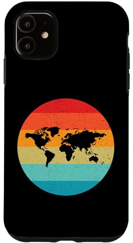 Hülle für iPhone 11 Weltkarte Silhouette Retro Vintage Sonnenuntergang 70er 80er Jahre Used-Look