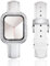 BINLUN Leather Strap Compatible with Apple Watch 45mm 44mm 41mm 40mm Women Leather Band with Glitter Diamond Rhinestone Case Compatible with iWatch Series 9/8/7/SE2/SE/6/5/4（44mm, White）