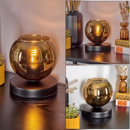 HOFSTEIN Tischleuchte Koyoto, Tischlampe aus Metall/Glas in Schwarz/Goldfarben, Leuchte im Retro/Vintage-Design, (Ø 15 cm), Schalter am Kabel, E27, Wohnzimmer, Schlafzimmer, Esszimmer, Flur, Büro