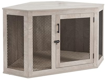 TINGTINGLI Eck-Hundebox-Möbel,Holz-Hundebox Mit Kissen,Hundebox-Kiste,Möbel-Couchtisch,mit Gemütlichem Netz,Geeignet Für,Zwinger for Kleine Und Mittlere Hunde(Single Door - medium)