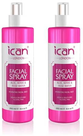 Ican London Hydrating Facial Mist Spray with Aloe, Herbs & Rose Water, 2 x 250ml