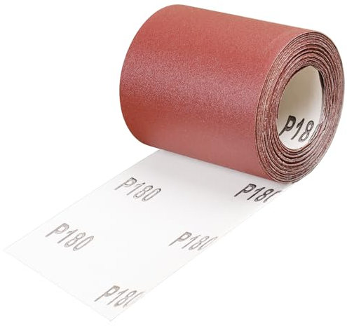 Shineboc Schleifpapier Rolle Körnung 180, 93 mm x 10 m Schleifleinen Rolle für Handschleifer Holz Metall Rot