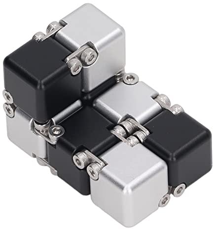 Metal Fidget Handheld Blocks, Stress Relief Toy, Imitation Assembling Puzzle for Anxiety Relief, Travel Office for Adults (Black Silver)
