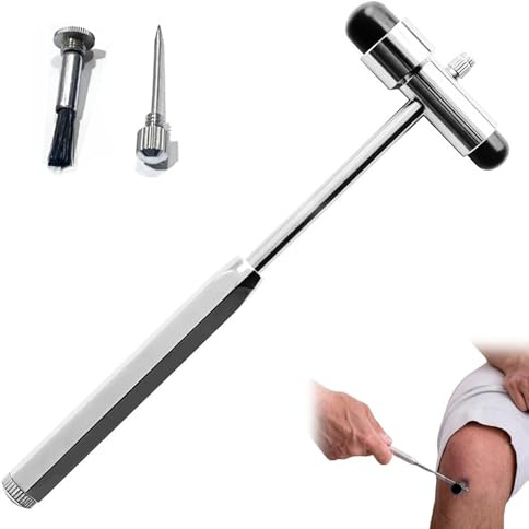 Yuiturt Reflexhammer Medizin mit Eingebautem Pinsel, Neuro Reflexhammer mit Doppel-Kunststoffkopf, Neurologischer Reflexhammer Schwer, Multifunktionaler Reflexdiagnosehammer für Neurologische Tests