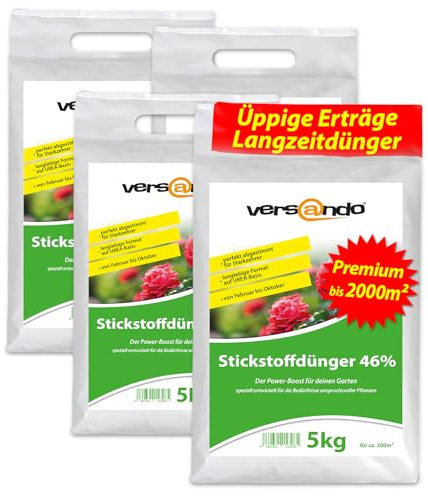 versando 20kg Stickstoffdünger bis 2000m²: 46% UREA Stickstoff für Rasen, Gemüse, Blumen von Frühjahr bis Herbst, fördert üppiges Blattwachstum mit Langzeitwirkung - Premium Qualität
