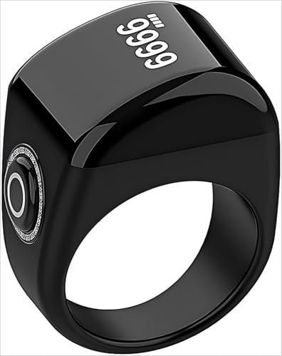 KEWAYO Smart Tasbih Zikr Ring, 18-22mm Muslim Digital Azan Wecker, Tasbih Zähler Smart Ring (Schwarz) (22mm)