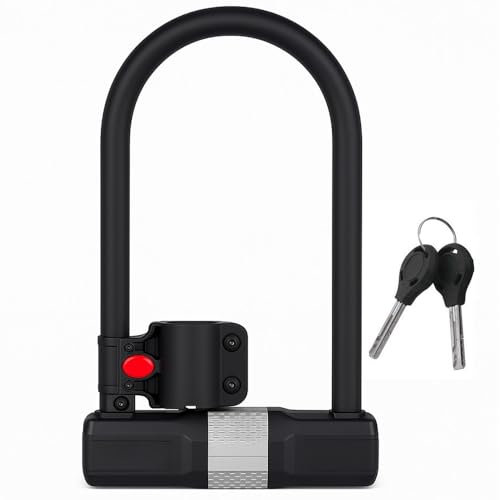 Bicycle U Lock Heavy Duty Bike Lock with 12mm Shackle Dual Laser Keys Weather Cap & Frame Holder Anti Theft Security U Lock for Cycles