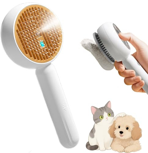 Youery Katzenbürste mit Dampf, Braun | Leise, Ein-Klick-Freigabe, Für Langhaar/Kurzhaar, Entfernt Unterfell/Loses Fell, Mit Griff