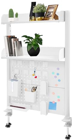 Brride Bücherregal Klein Klemmbare Schreibtisch mit Pegboard, 3 Ebenen Büro Computer Schreibtisch Zubehör Organizer, Tisch Aufsatzregal Lochwand Organizer (Weiß, 60x95cm)